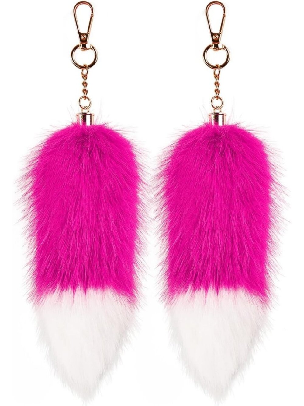 2 Pcs Hot Pink Lightweight Fox Fluffy Plush kawaii Tail Keychain for Bag Charm